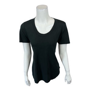 LOGO Principles by Lori Goldstein Top with Shirttail Hem Solid Black Small Size